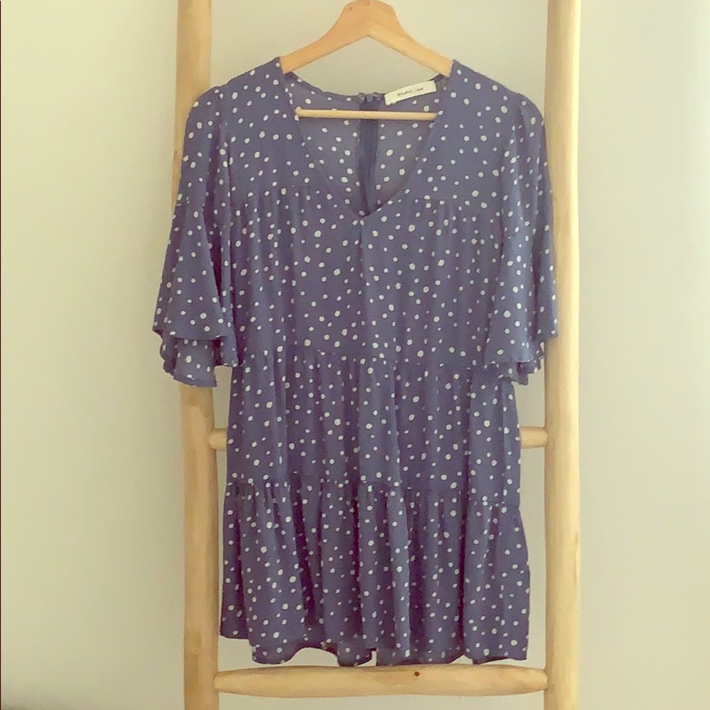 Blue polka dot flutter sleeve dress